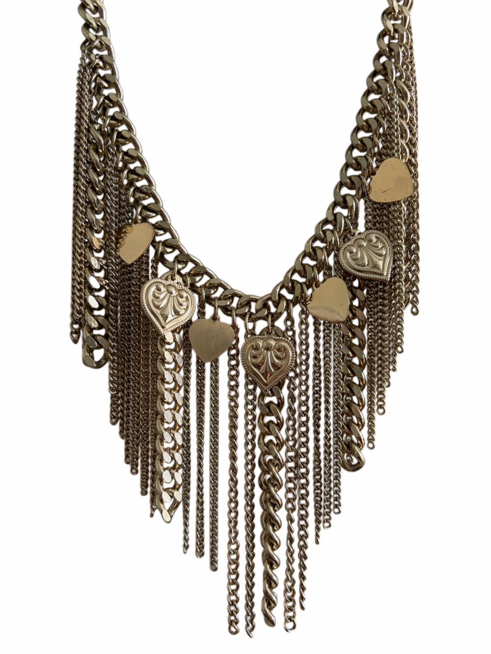 NWT H&M Goldtone Fringe Heart Statement Chain Necklace